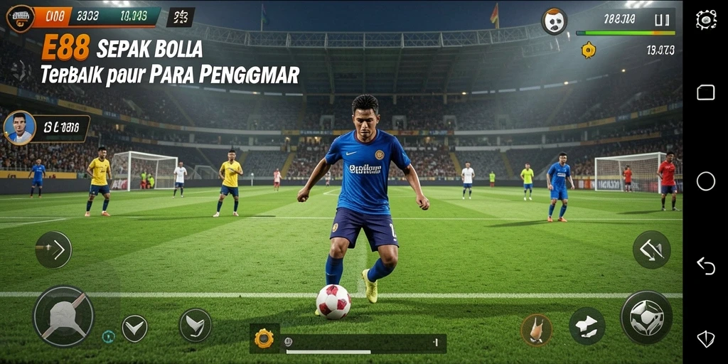 Tampilan screenshot E88 menunjukkan aksi mendebarkan di lapangan sepak bola.