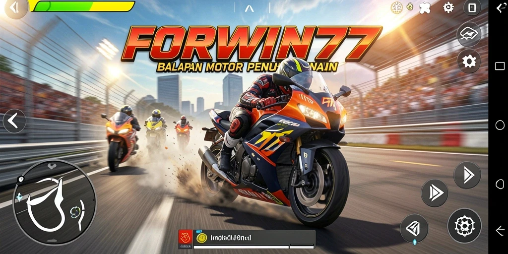 Tampilan gameplay menarik dari FORWIN77 dengan motor yang melaju kencang.