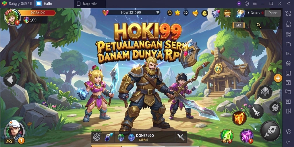 Screenshot permainan HOKI99 yang menampilkan aksi seru para pahlawan RPG.