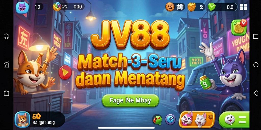 Screenshot gameplay JV88 menunjukkan aksi mencocokkan permata yang seru.