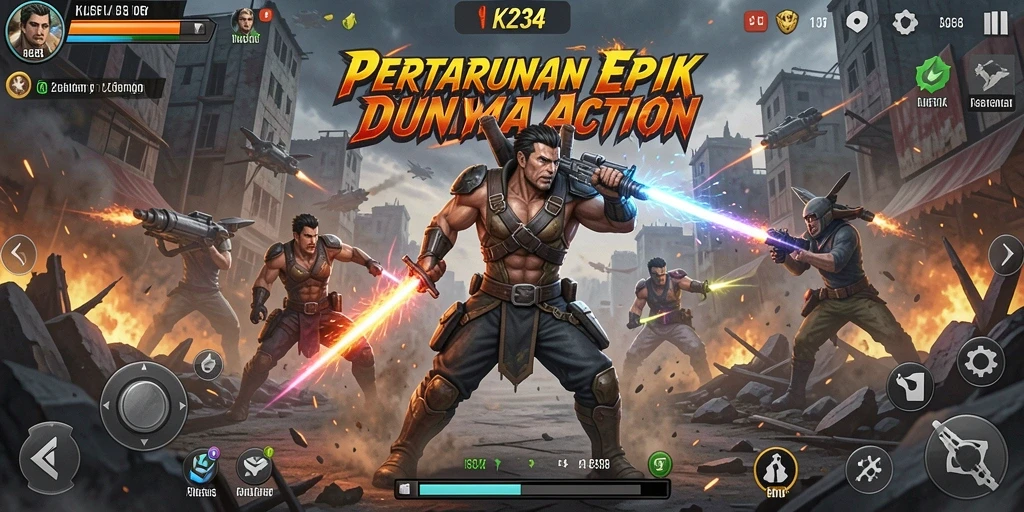 Screenshot gameplay K234 menampilkan aksi mendebarkan dalam pertempuran.