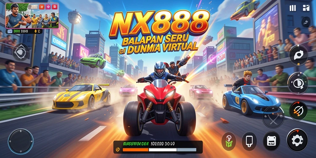 Screenshot NX888 menunjukkan aksi balap yang menegangkan dan visual menawan.
