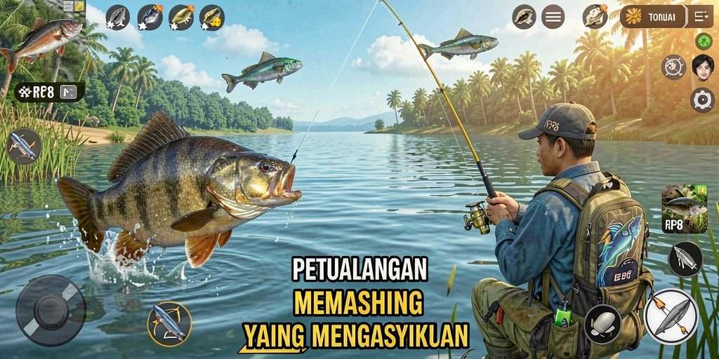 Tampilan gameplay RP8 yang menampilkan aksi memancing seru.