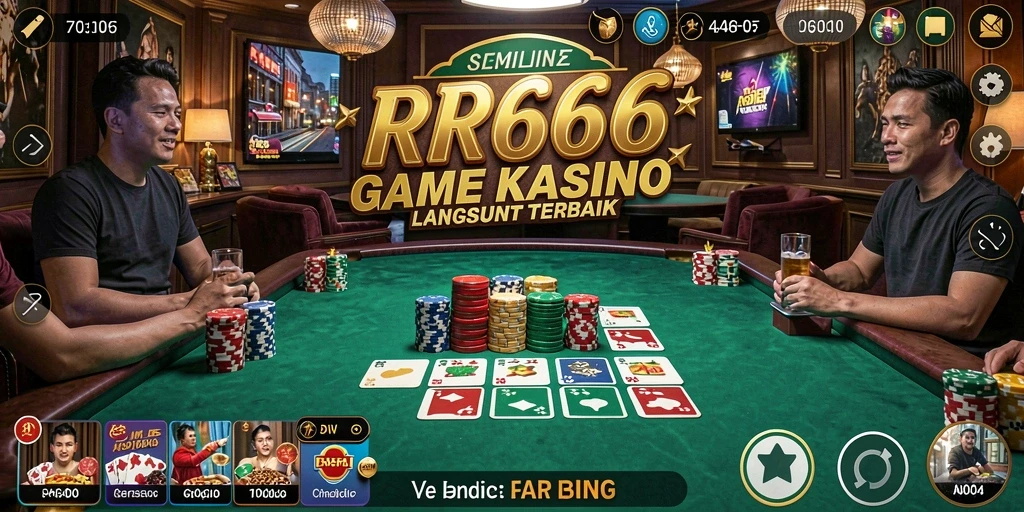 Screenshot gameplay RR666 yang menampilkan dealer langsung dan atmosfer kasino.