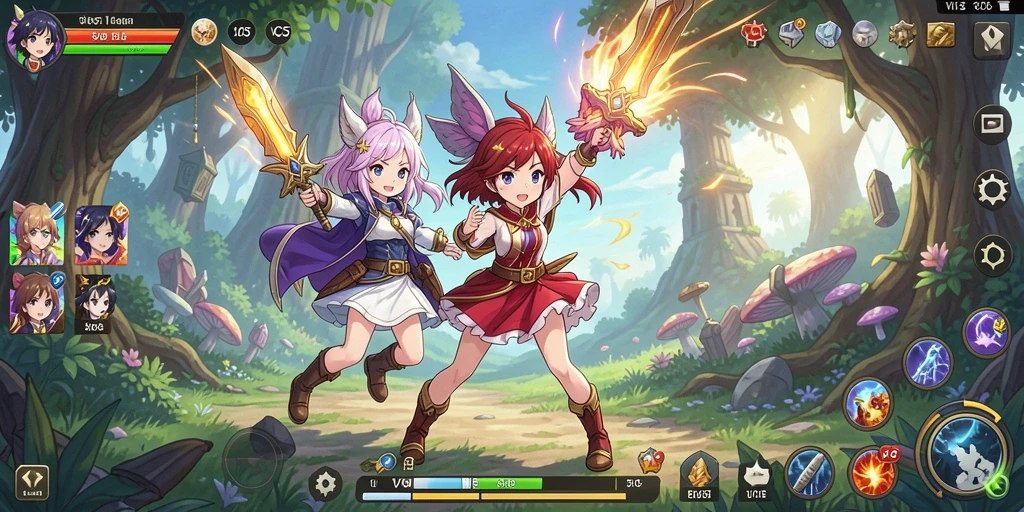 Screenshot utama VC5 menampilkan karakter-karakter anime dalam aksi seru.