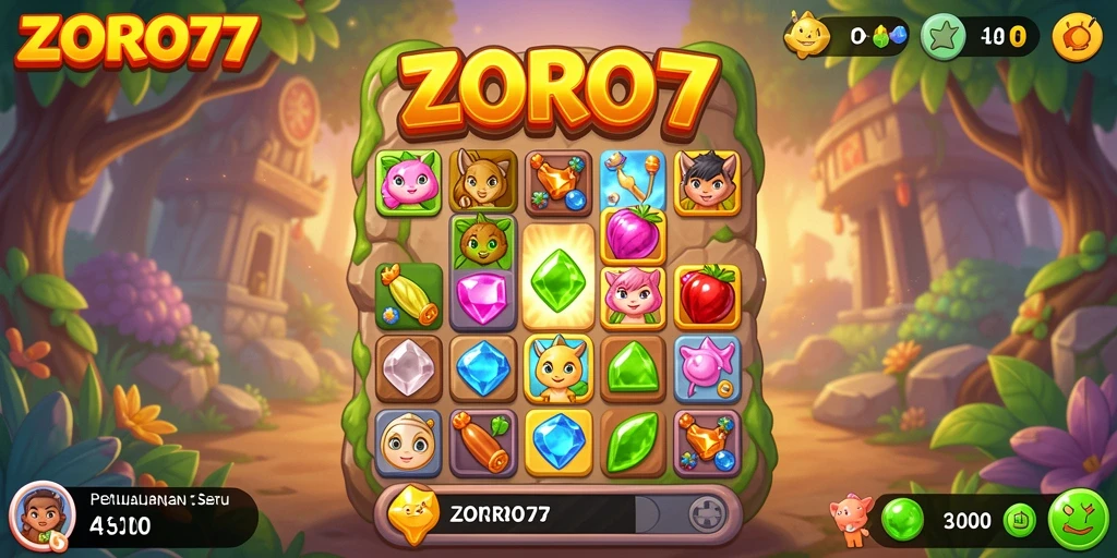 Tangkapan layar gameplay ZORO77 dengan aksi Match-3 yang seru.
